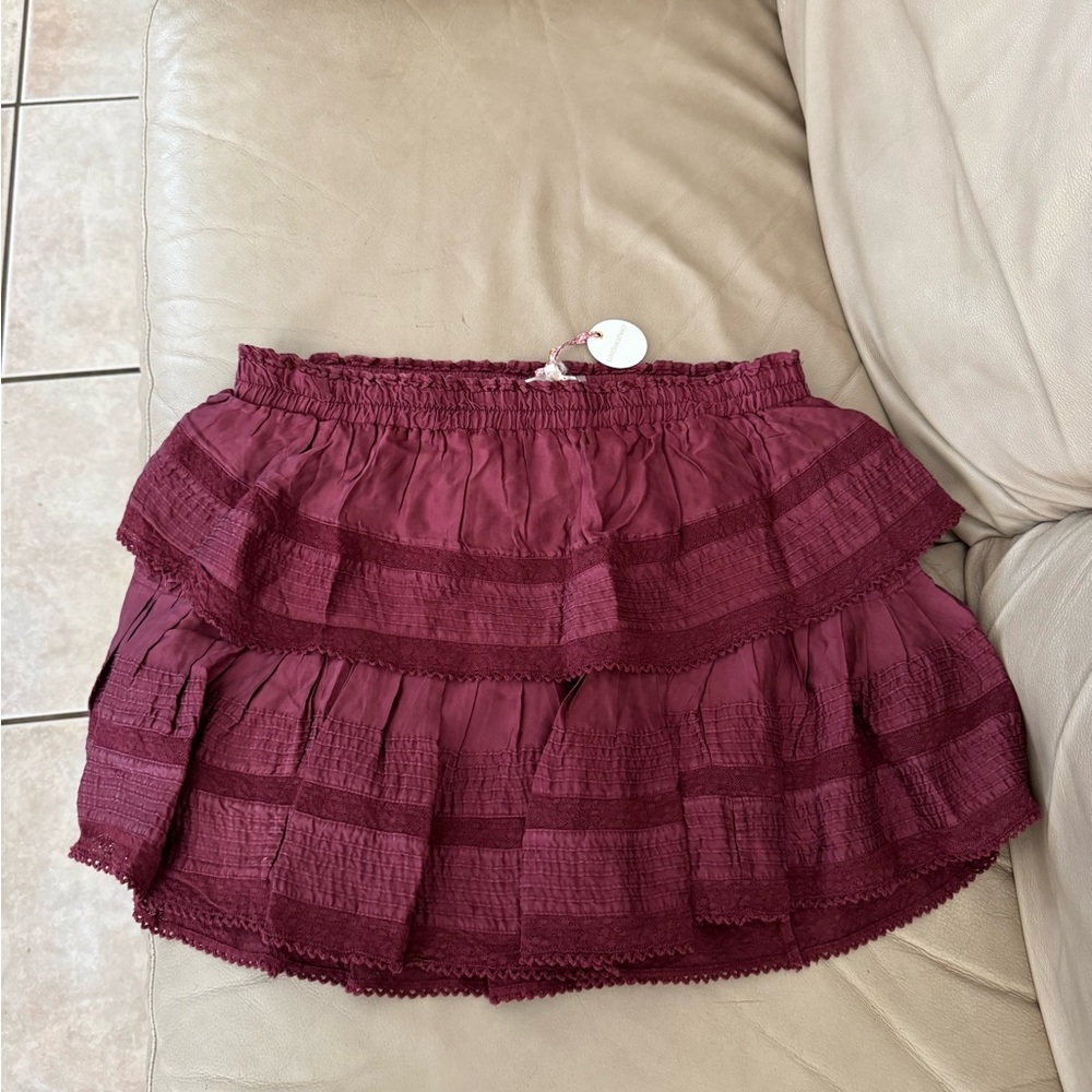 LOVESHACKFANCY RUFFLE MINI TIERED SKIRT OXBLOOD. Size XL. MSRP 275 - Picture 6 of 15